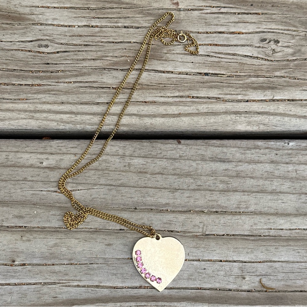 Bundle 3 for 50% off Deadstock 1970s Gold Tone Heart Pendant Pink Rhinestones